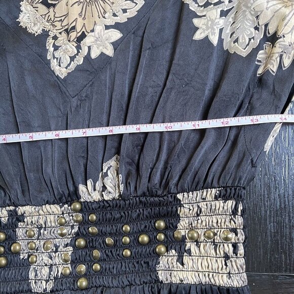 Banana Republic Silk Dress  Womens 6 Black Beige Floral Wedding Romantic Whimsy - Picture 10 of 13